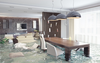 flooding in luxurious interior. 3d creative concept